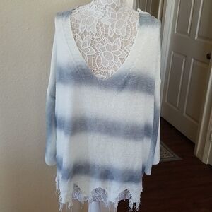 POL Distressed Frayed Hem Ombre Oversized Knit Tunic Top Size 3XL